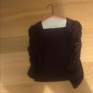 Women's Brown V-Neck Ruched Sleeve Top